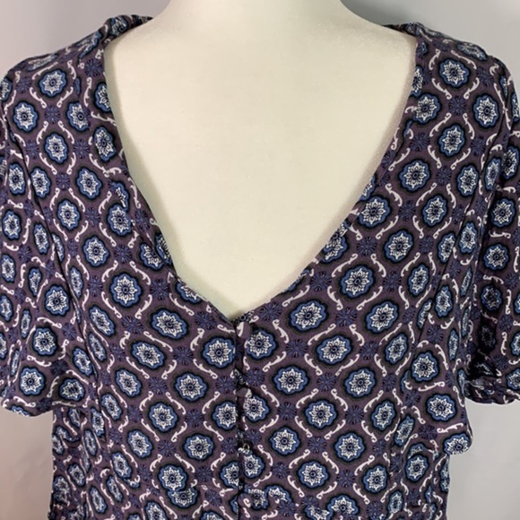 Love & Legend Purple, Blue & White Design Blouse Top - Picture 2 of 7